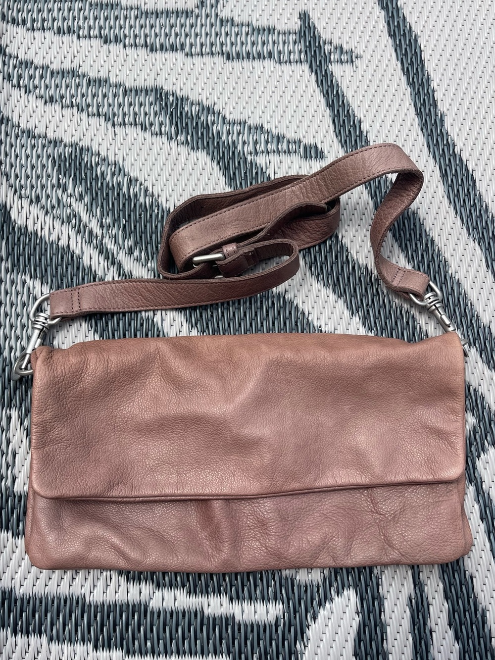 L.K. BERLIN Tan Brown Leather Fold Over Crossbody Bag Clutch Removable Strap